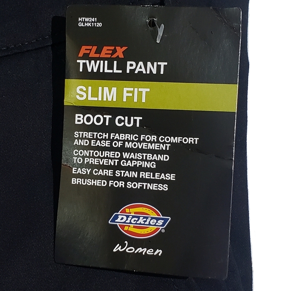 Dickies Womens FLEX Slim Fit Bootcut Twill Pants Black 18short NWT - Picture 4 of 8
